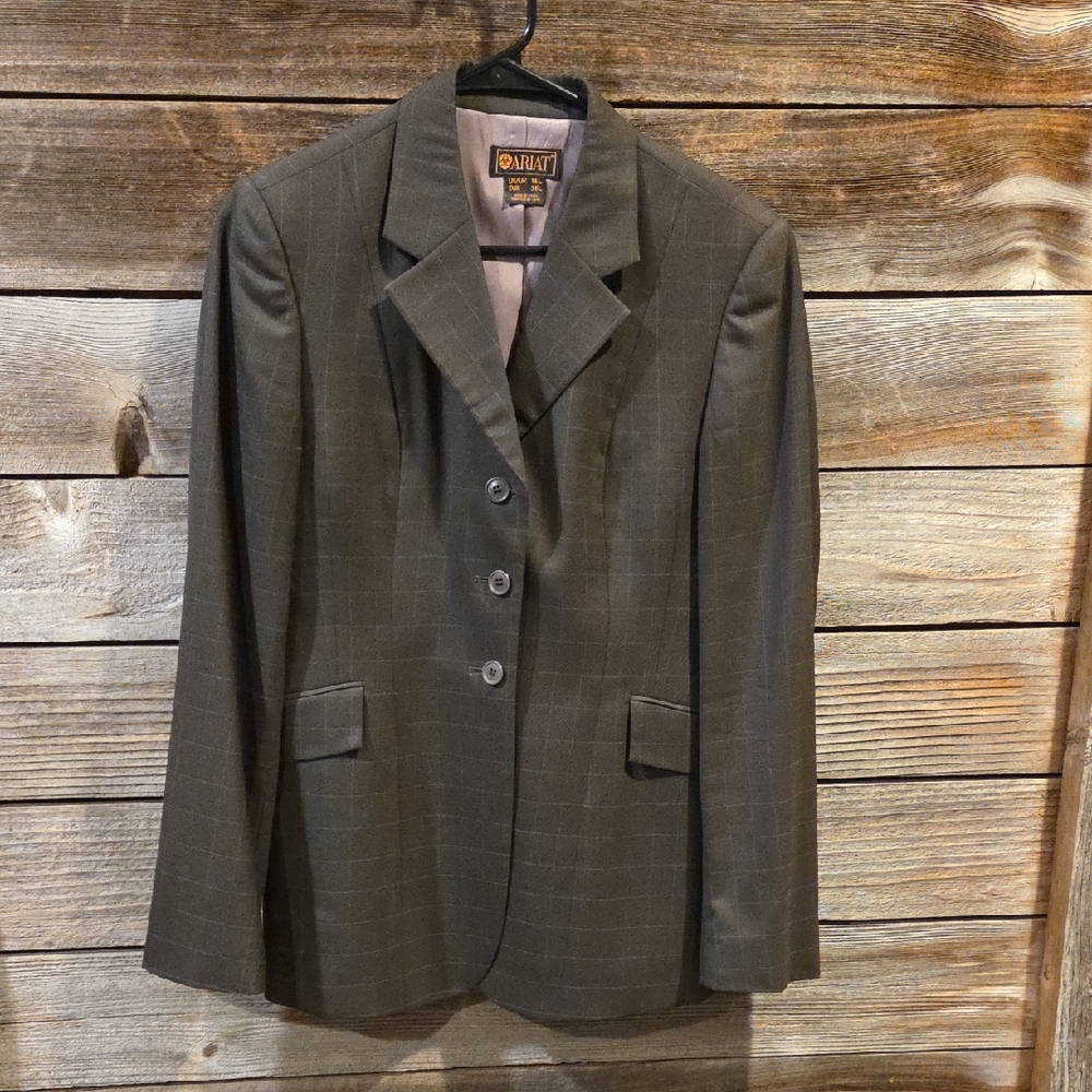 Ariat Equestrian English Horse Show Hunt Coat Size 14 L Brown Windowpane Pattern